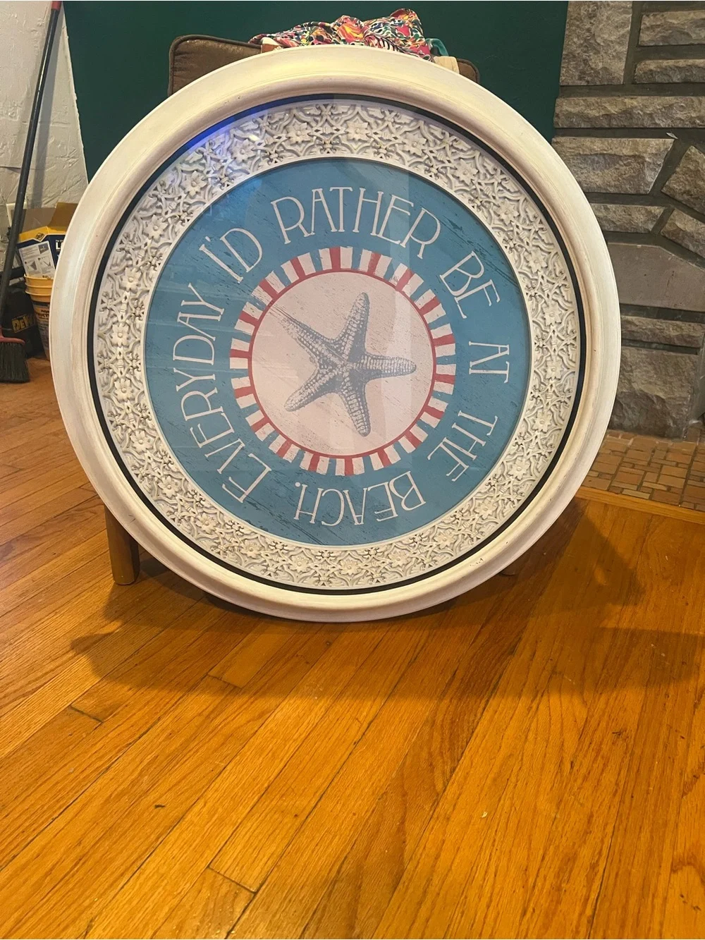 Coastal Starfish Round Wall Art - Blue & White